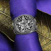 Men's Tetragrammaton Yahweh Pentagram Ring, Oxidized